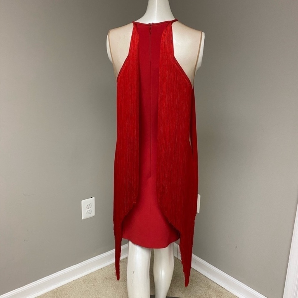 Sleeveless Illusion Wing Fringe Stretch-cady Mini Dress - Picture 9 of 13